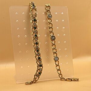 Two Gold Tone Rhinestone Bracelets (Emerald Green & Clear)